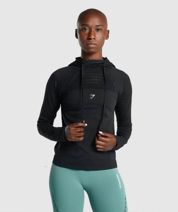 Damske Mikiny S Kapucňou Gymshark Energy Seamless Čierne | CM8903217